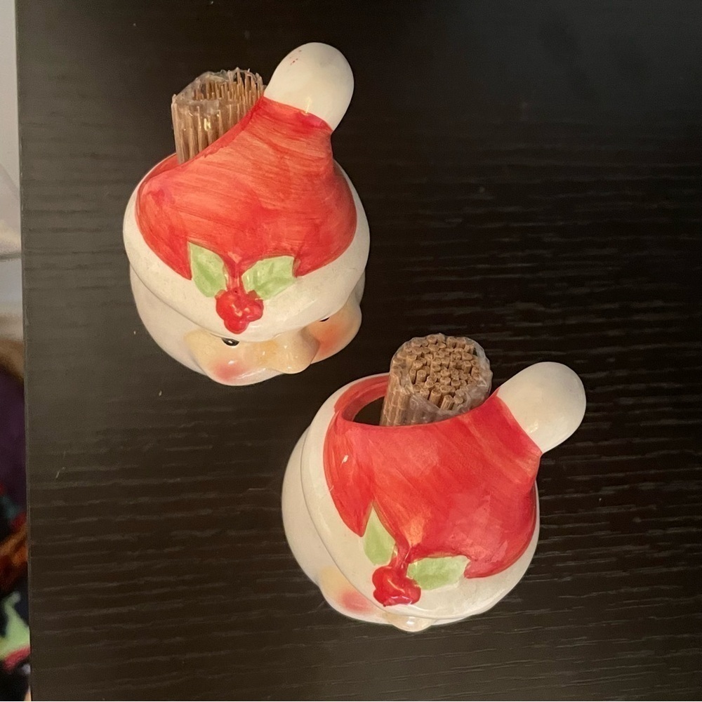 LAST CHANCE Set of 2 Santa Claus Toothpick Holders Christmas Party Decor Holiday - Picture 5 of 9